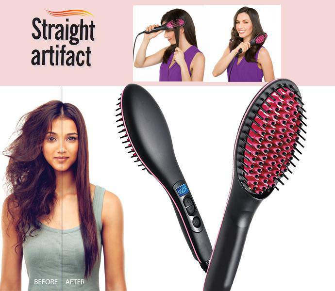 Straight Artifact LCD Hair Straightening Brush-Black