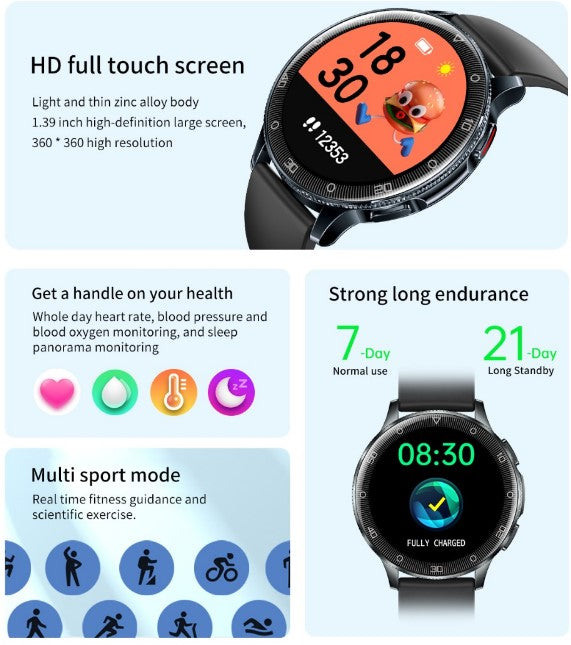 New Smartwatch D9 1.39 HD Large Screen-Black