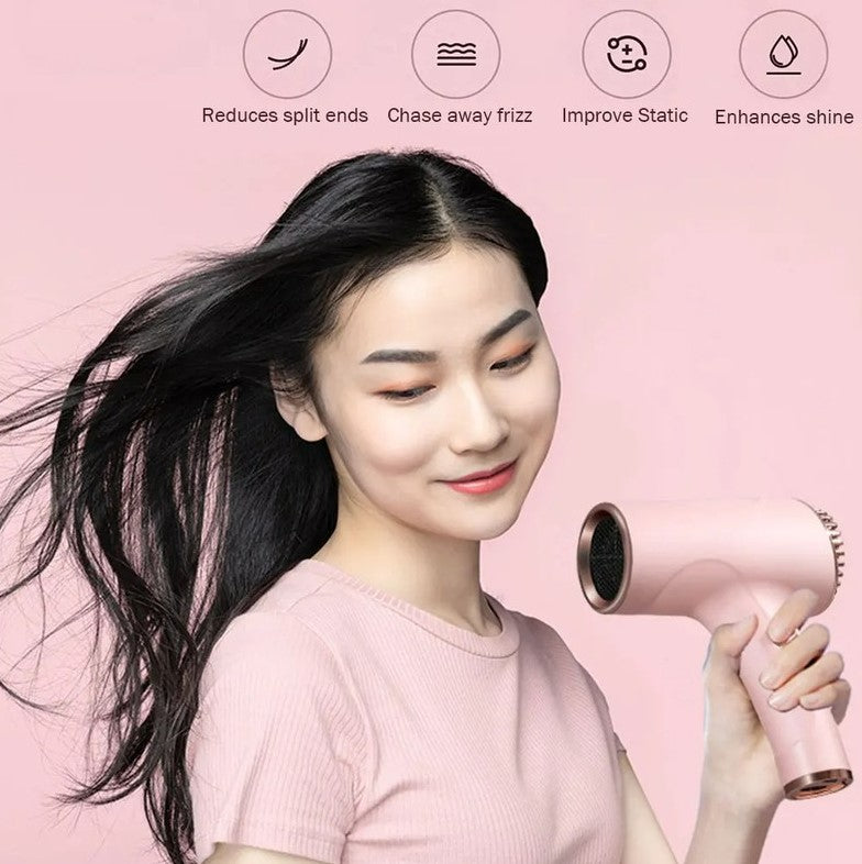 2600mAh Cordless Anion Blow Dryer Portable Hair Dryer 40/500W USB Rechargeable Powerful 2 Gears - Black