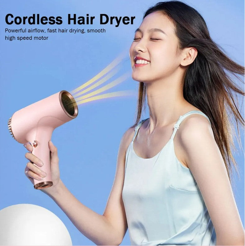 2600mAh Cordless Anion Blow Dryer Portable Hair Dryer 40/500W USB Rechargeable Powerful 2 Gears - White