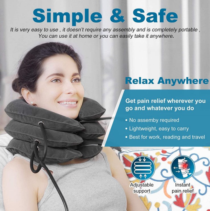 Cervical Traction Device Neck Support Inflatable Pillow-Black/Grey