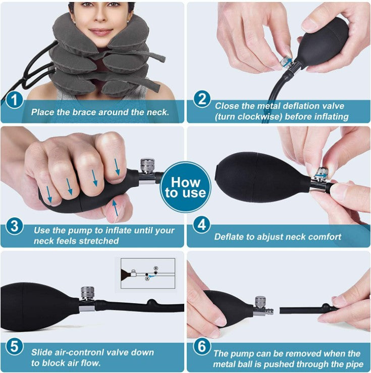 Cervical Traction Device Neck Support Inflatable Pillow-Black/Grey