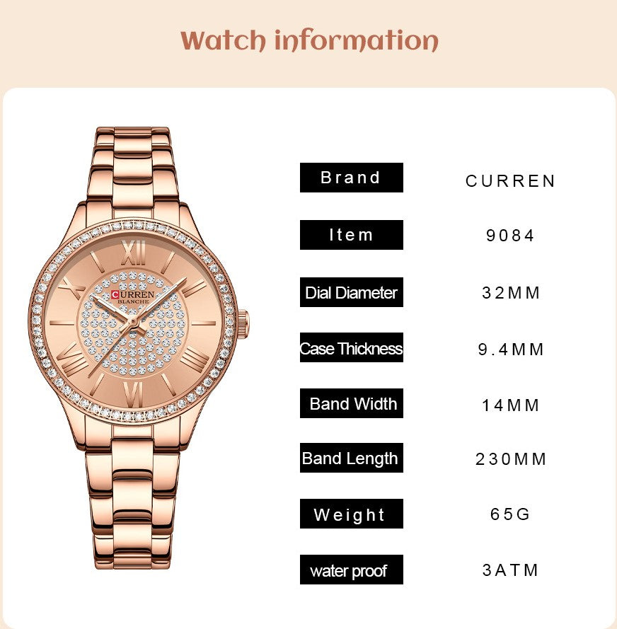 CURREN Ladies Watch Fashion Steel Band Watch - White