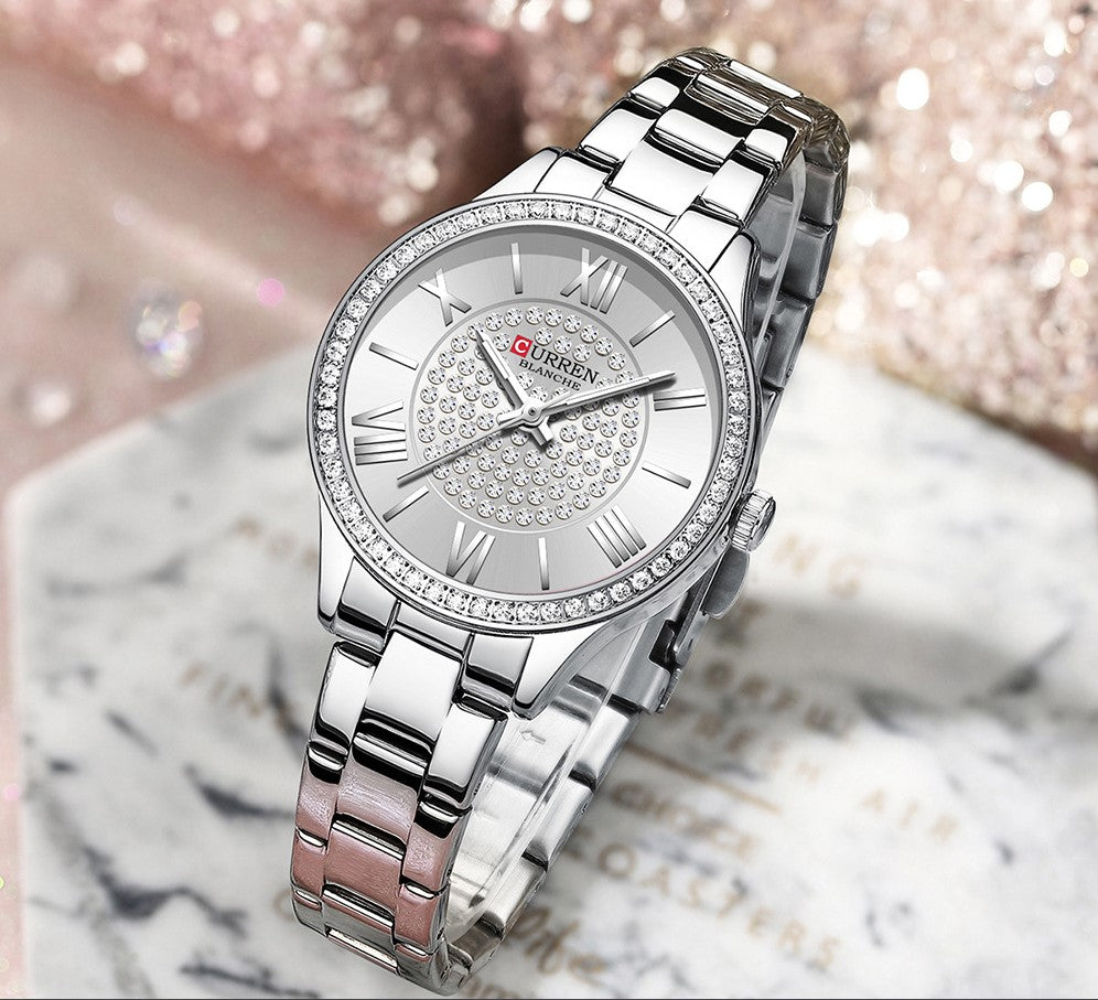 CURREN Ladies Watch Fashion Steel Band Watch - White