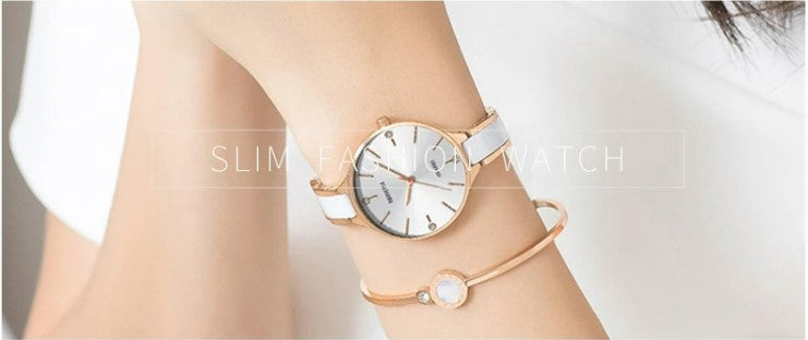 NIBOSI Luxury Ceramic Ladies Bracelet Watch - Rose White